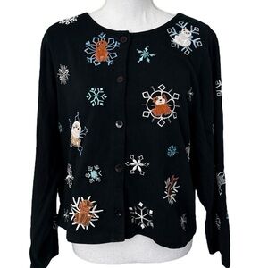 Michael Simon Snowflake Dog Embroidered Cardigan Sweater